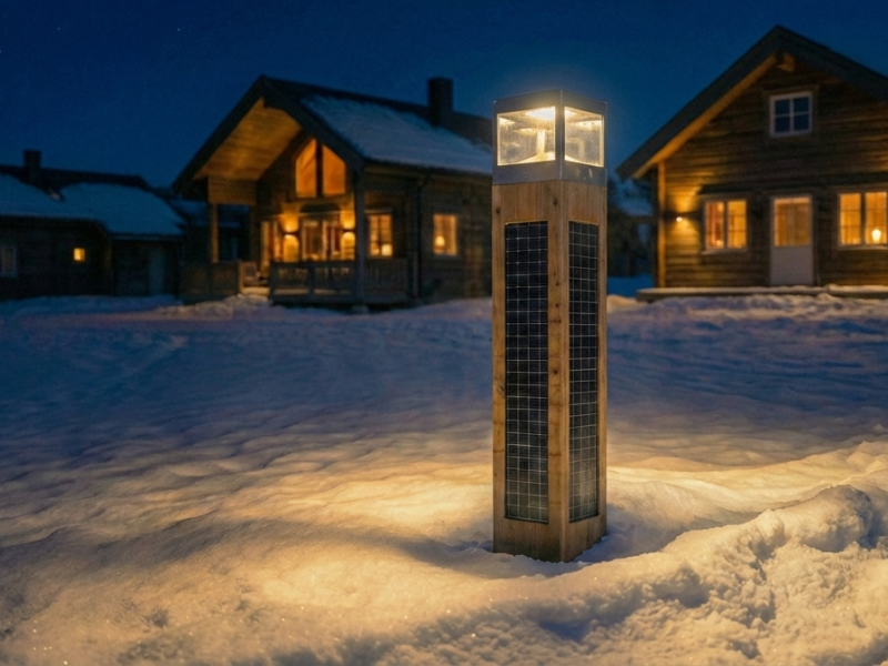 OptoSmart square solar bollards providing off-grid LED illumination for a modern commercial pathway.