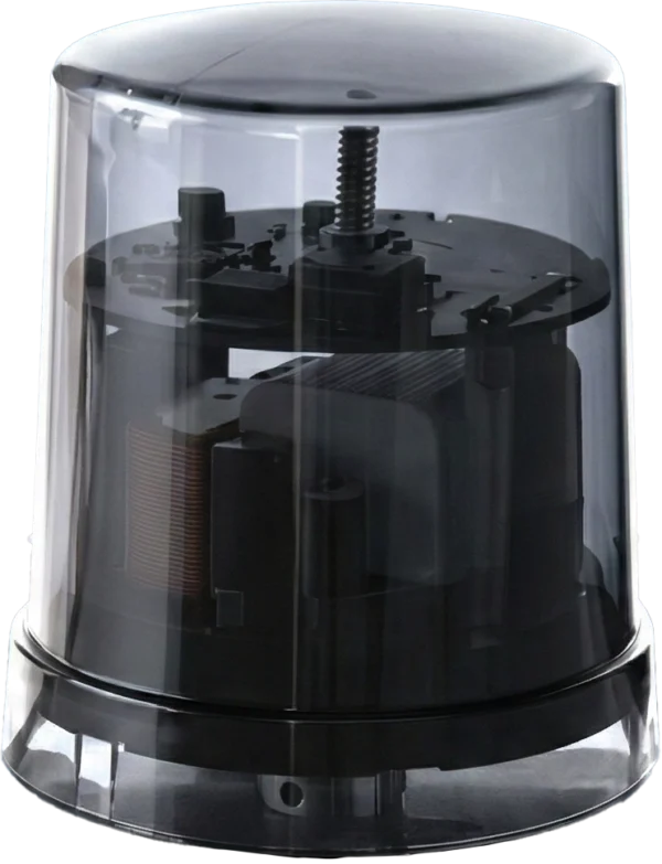 Close-up detail of N7Node-NEMA smart lighting controller showing internal hardware and transparent casing